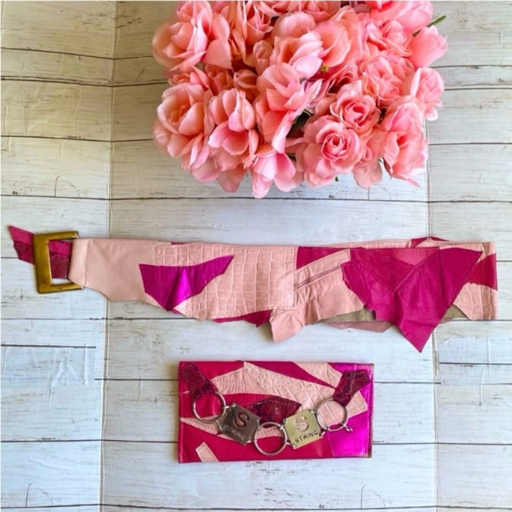 DUTCHES OF NEW YORK Pink Patchwork Leather Clutch & Belt Bundle - Picture 5 of 8
